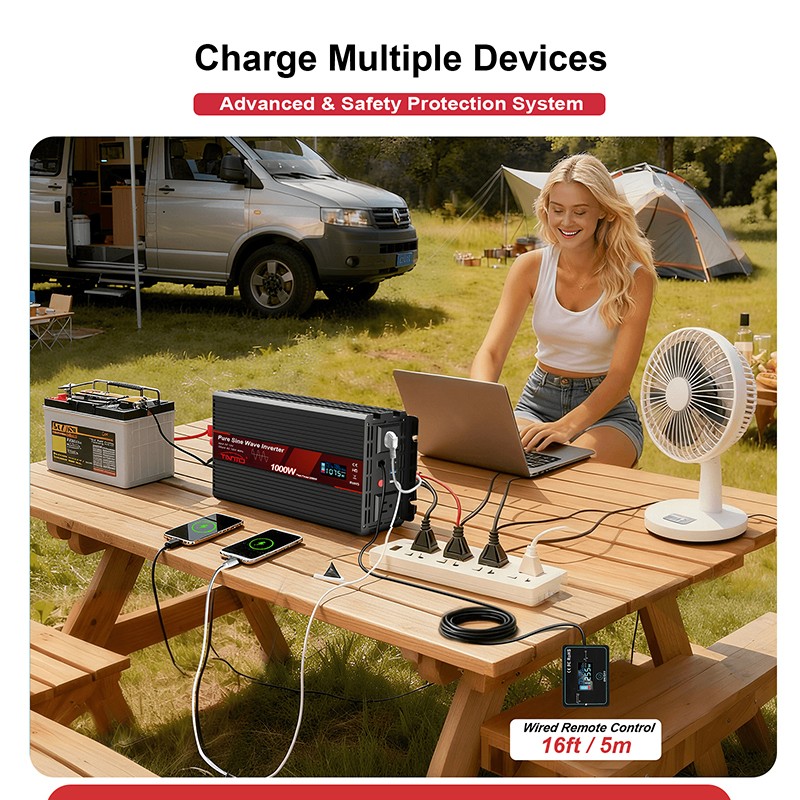 Tianmo 1000W Pure Sine Wave Inverter Wired Remote Control 