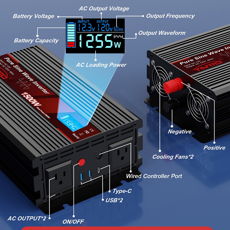 Tianmo 1500W Pure Sine Wave Inverter Wired Remote Control