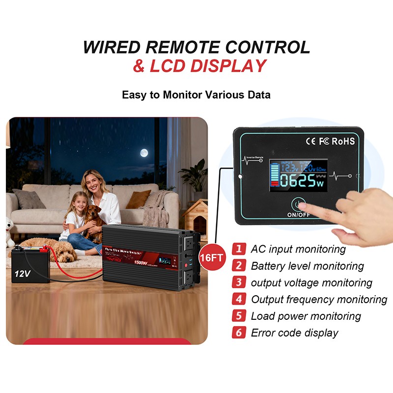 Tianmo 1500W Pure Sine Wave Inverter Wired Remote Control