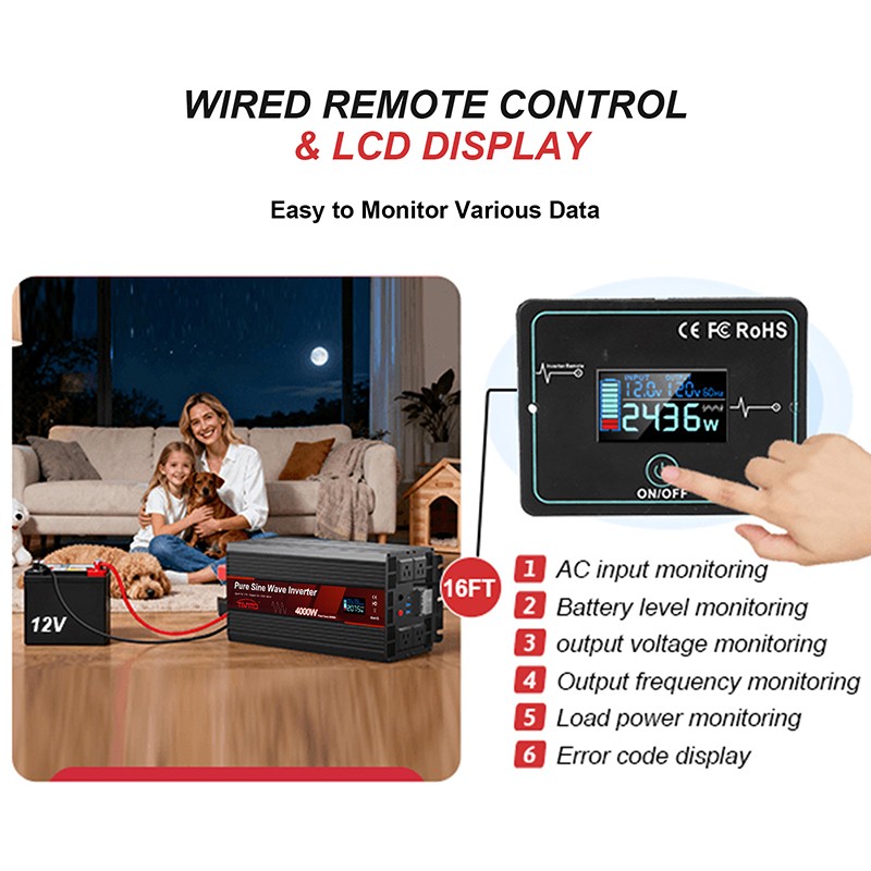 Tianmo 4000W Pure Sine Wave Inverter Wired Remote Control