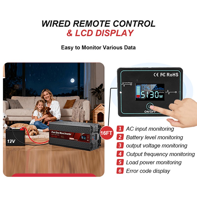 Tianmo 5000W Pure Sine Wave Inverter Wired Remote Control