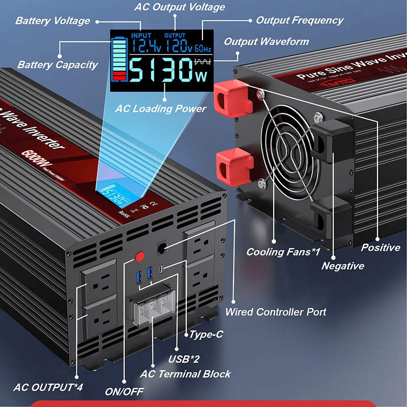 Tianmo 6000W Pure Sine Wave Inverter Wired Remote Control